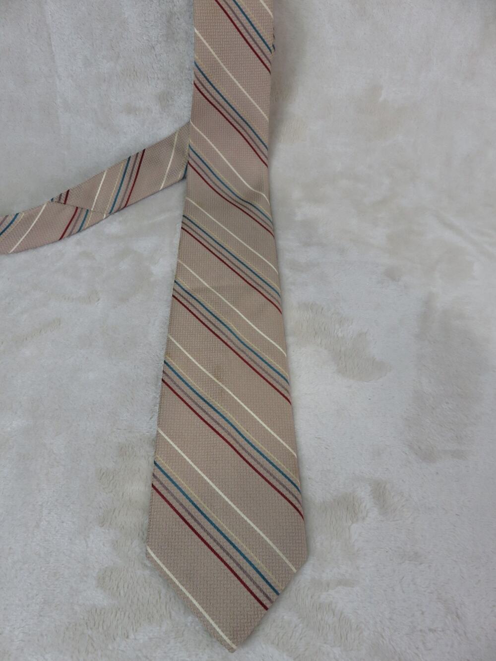 Vintage Austin Manor Tie Beige Striped Rep Men's Neck Tie 3" x 56"